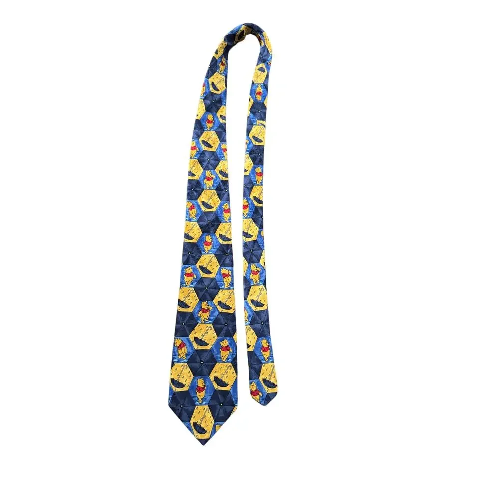Disney Winnie the Pooh Rain Umbrellas Cartoon Vintage 100% Silk Necktie Novelty